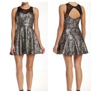 Soprano Black and Gold Textured Mini Dress